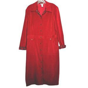 Vintage Duck Head Coat Dress Red Snap Up Plaid Trim Women's 16 Duster Trench